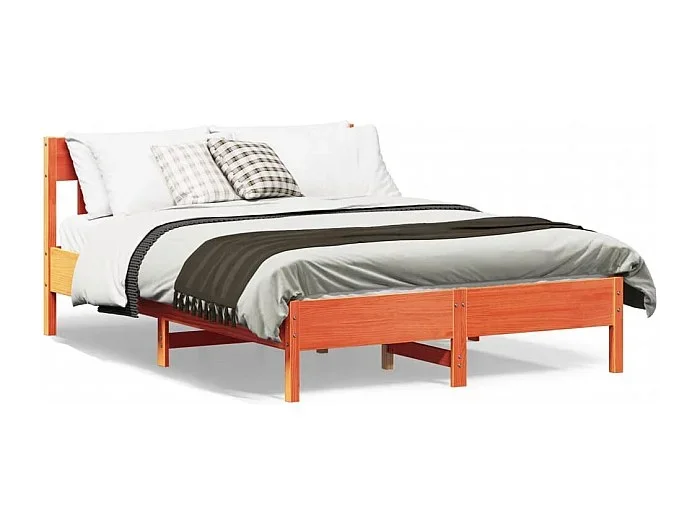 Cama sin colchón madera maciza de pino marrón cera 120×200 cm
