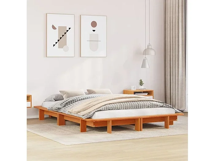 Cama sin colchón madera maciza de pino marrón cera 120×200 cm