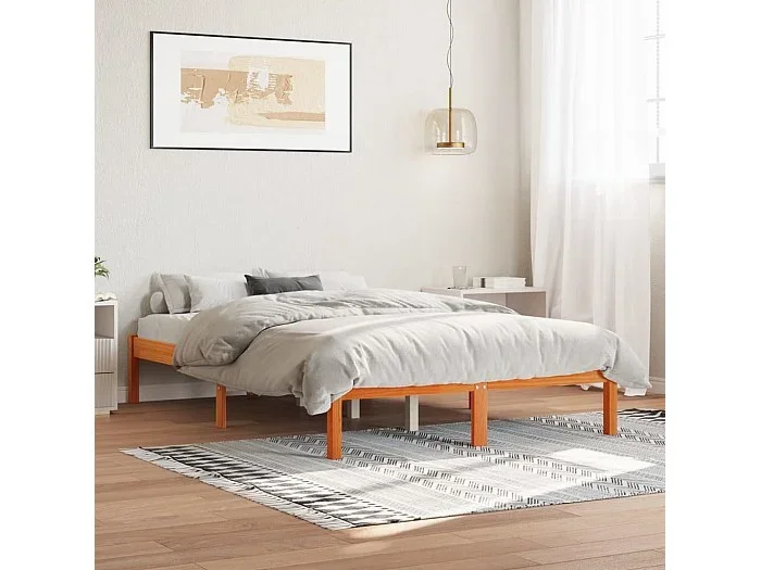 Cama sin colchón madera maciza de pino marrón cera 140×200 cm