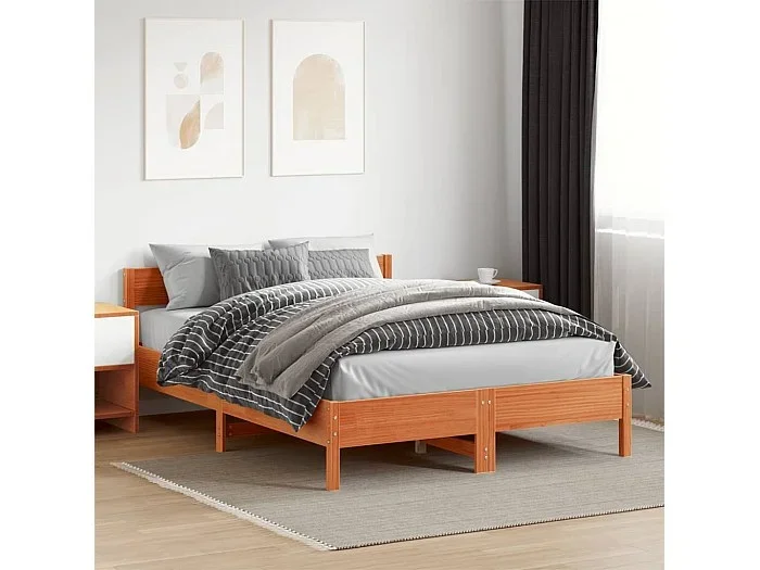 Cama sin colchón madera maciza de pino marrón cera 140×200 cm