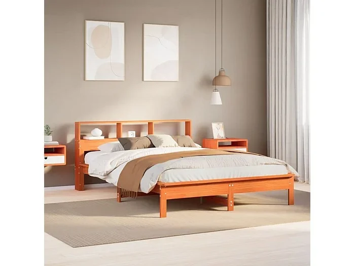 Cama sin colchón madera maciza de pino marrón cera 140×200 cm