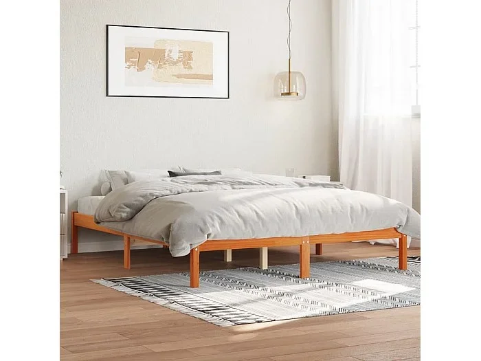 Cama sin colchón madera maciza de pino marrón cera 160×200 cm