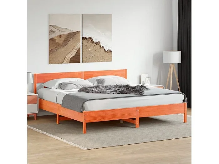 Cama sin colchón madera maciza de pino marrón cera 180×200 cm