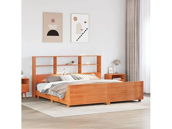 Cama sin colchón madera maciza de pino marrón cera 180×200 cm