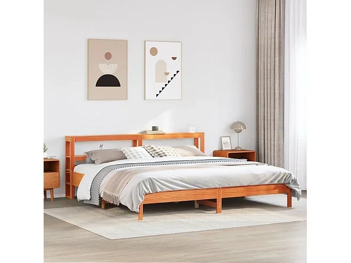 Cama sin colchón madera maciza de pino marrón cera 200×200 cm