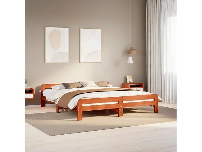 Cama sin colchón madera maciza de pino marrón cera 200×200 cm