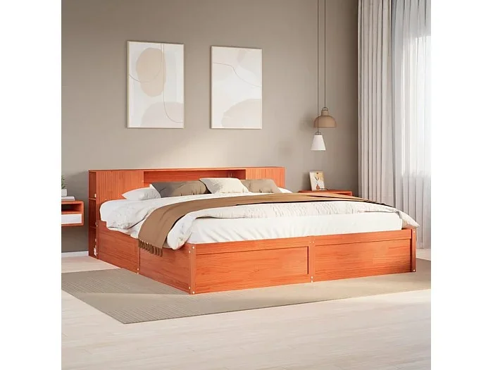 Cama sin colchón madera maciza de pino marrón cera 200×200 cm