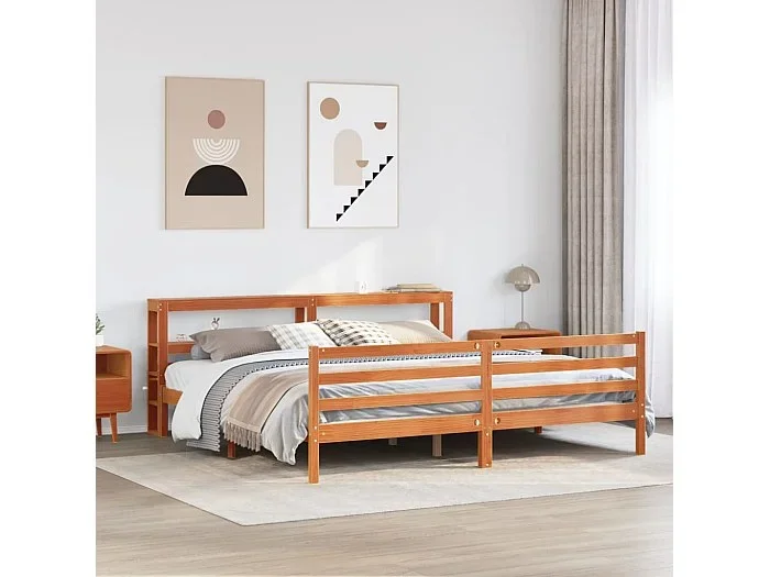 Cama sin colchón madera maciza de pino marrón cera 200×200 cm