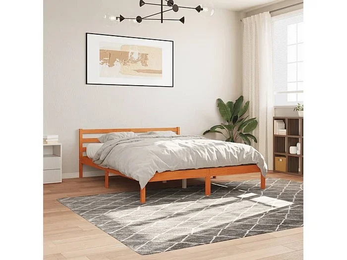 Cama sin colchón madera maciza de pino marrón cera 200×200 cm
