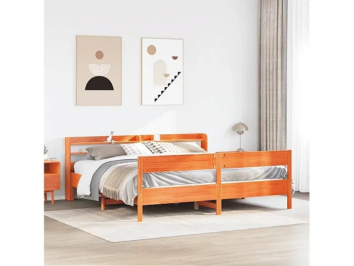Cama sin colchón madera maciza de pino marrón cera 200×200 cm