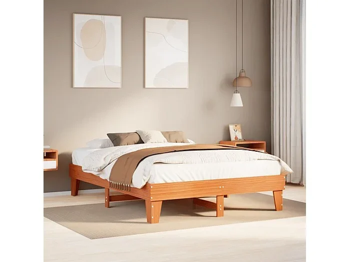 Cama sin colchón madera maciza pino marrón cera 150×200 cm