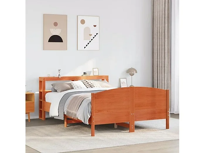 Cama sin colchón madera maciza pino marrón cera 150×200 cm