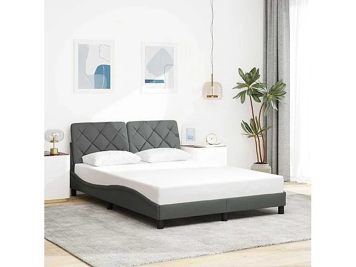 Cama sin colchón tela gris oscuro 140×190 cm
