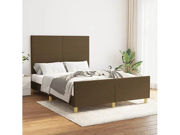 Cama sin colchón tela marrón oscuro 140×190 cm