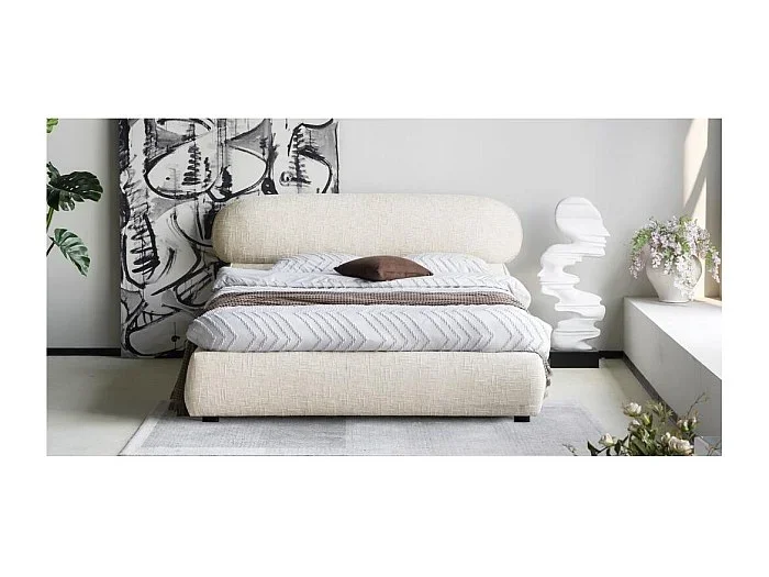 Cama tapizada 160×200 cm Beige claro avión