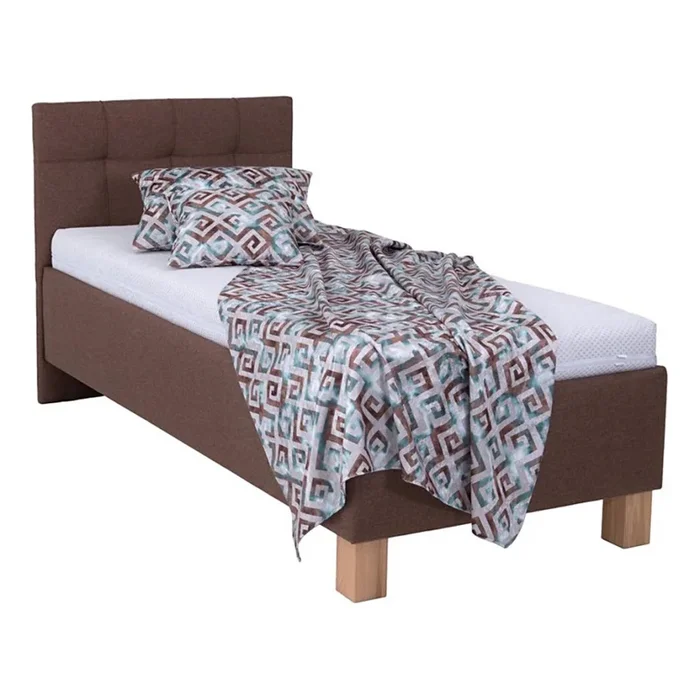 Cama tapizada con colchón y espacio de almacenamiento MARIA ONE 90×200 cm marrón