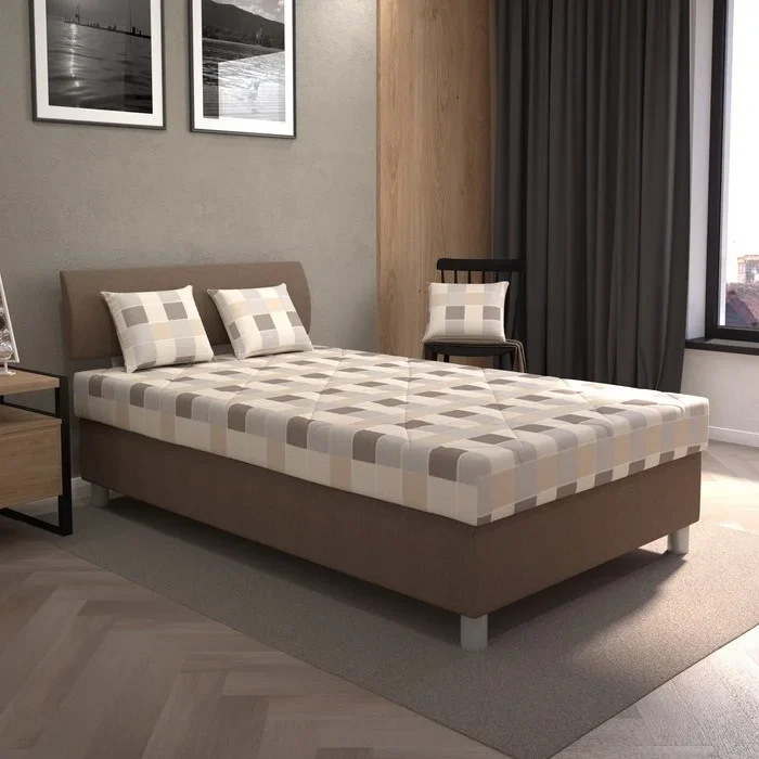 Cama tapizada con espacio de almacenamiento y colchón GEORGE 120×200 cm marrón