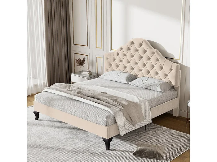 Cama tapizada de 140 x 190 cm con somier y cabecero,con cabecero ajustable