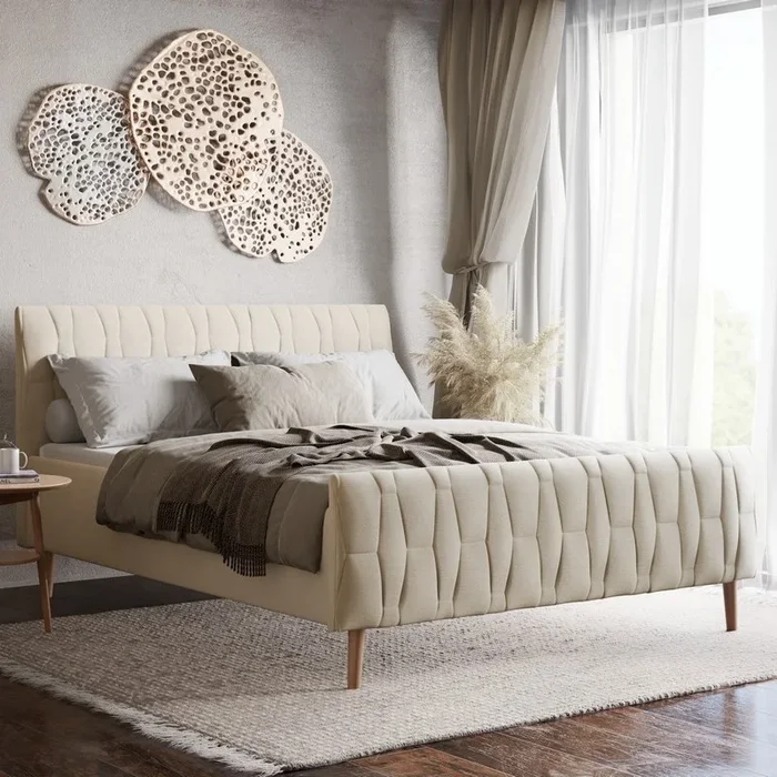 Cama tapizada FLORA 180×200 cm sin colchón, beige