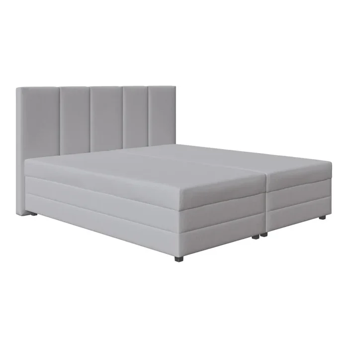 Cama tapizada ISABEL 180×200 gris claro con colchón de muelles y práctico arcón de almacenamiento