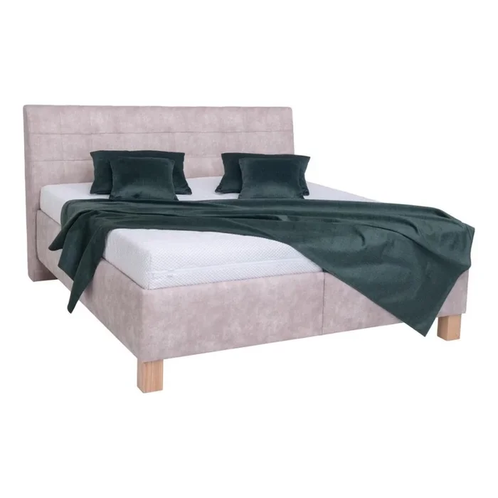 Cama tapizada VIOLET 180×200 cm con colchón y práctico espacio de almacenamiento, beige