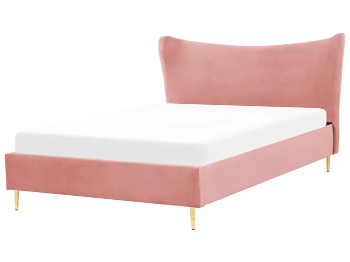 Cama Terciopelo CHALEIX 160 x 200 cm Rosa melocotón