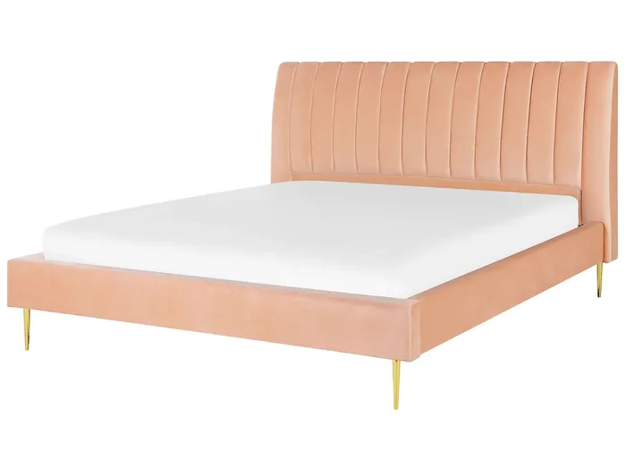 Cama Terciopelo MARVILLE 180 x 200 cm Rosa melocotón