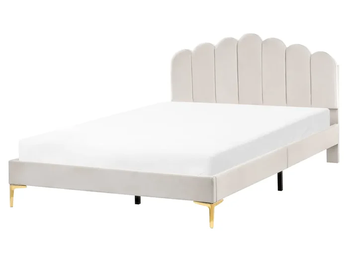 Cama Terciopelo SAUVIAN 160 x 200 cm Blanco crema