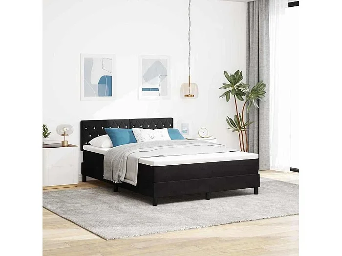 Cama tipo Box Spring con cabecera Negro 140 x 200 cm Terciopelo