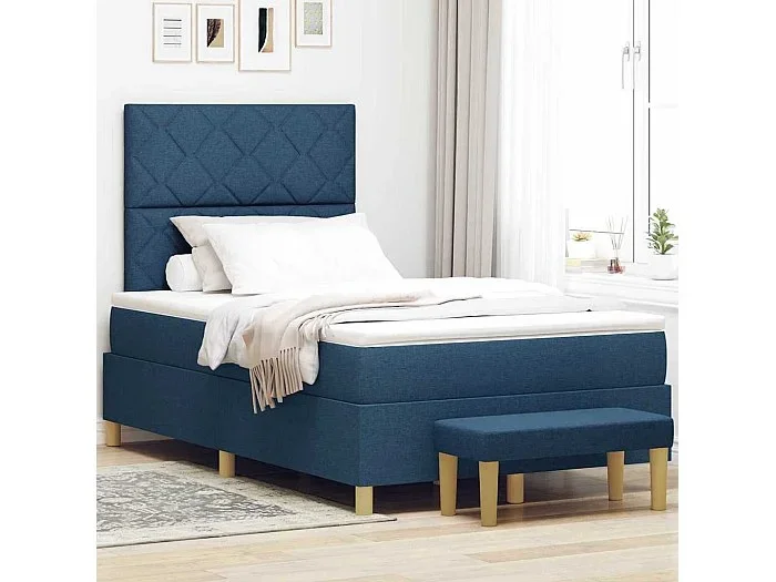 Cama tipo Box Spring con colchón Azul 120 x 200 cm tela