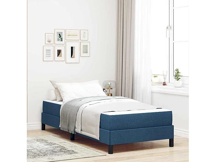 Cama tipo Box Spring con colchón Azul 90 x 190 cm tela