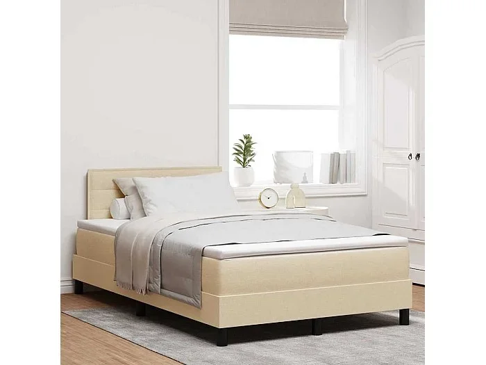 Cama tipo Box Spring con colchón Crema 120 x 190 cm tela
