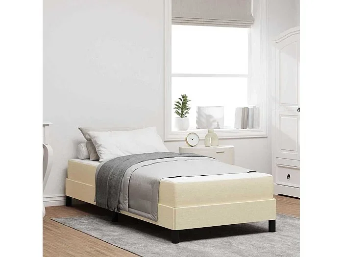 Cama tipo Box Spring con colchón Crema 80 x 200 cm tela