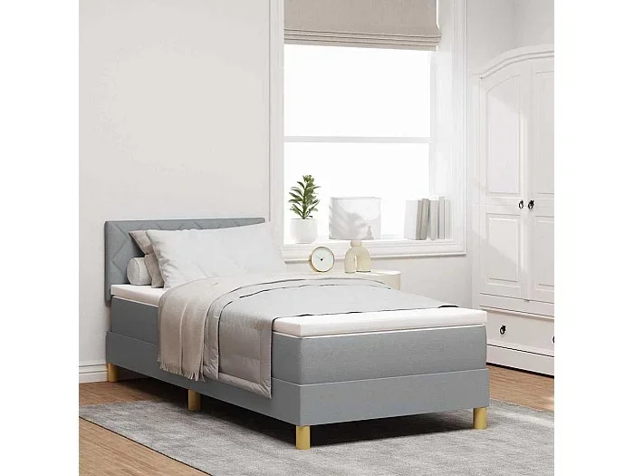 Cama tipo Box Spring con colchón Gris claro 100 x 200 cm tela