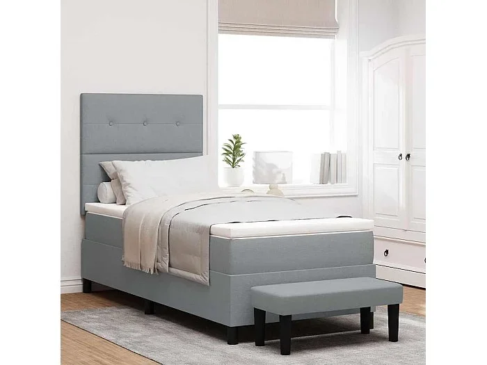 Cama tipo Box Spring con colchón Gris Claro 100 x 200 cm tela