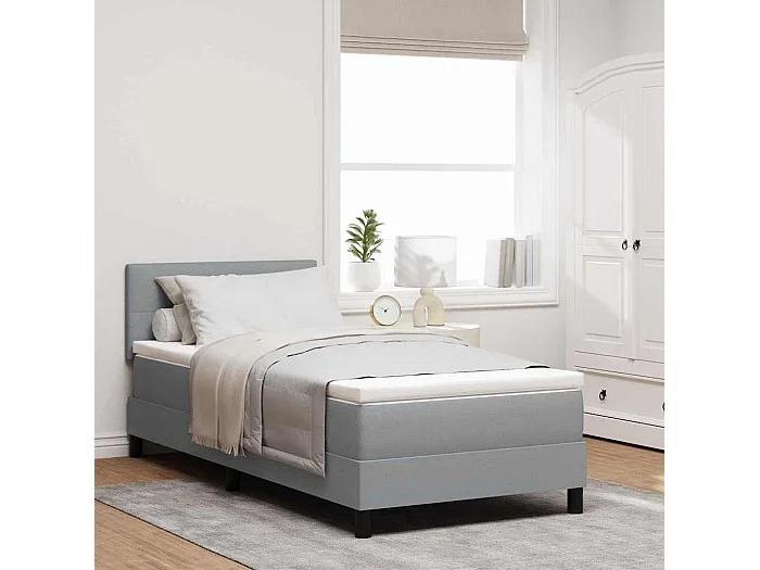 Cama tipo Box Spring con colchón Gris claro 90 x 190 cm tela