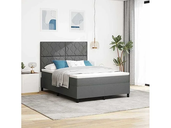 Cama tipo Box Spring con colchón Gris oscuro 140 x 190 cm tela
