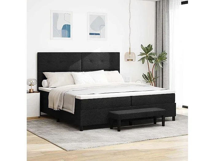 Cama tipo Box Spring con colchón Negro 200 x 200 cm tela