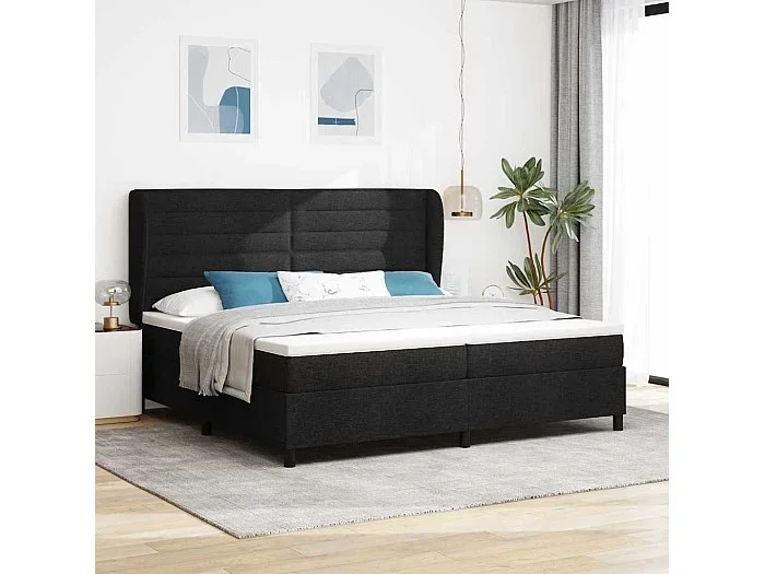 Cama tipo Box Spring con colchón Negro 200 x 200 cm tela