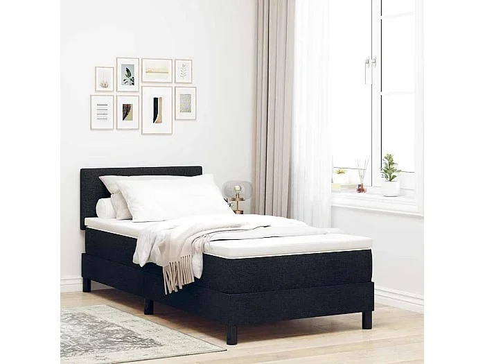 Cama tipo Box Spring con colchón Negro 90 x 190 cm tela