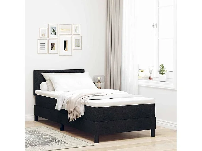 Cama tipo Box Spring con colchón Negro 90 x 190 cm tela
