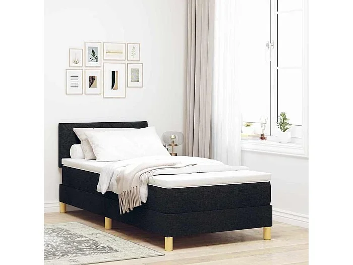 Cama tipo Box Spring con colchón Negro 90 x 190 cm tela