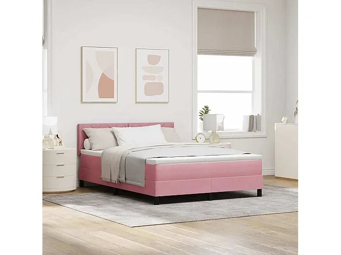 Cama tipo Box Spring con colchón Rosa 160 x 200 cm Terciopelo
