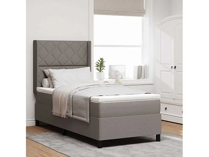 Cama tipo Box Spring con colchón Taupé 100 x 200 cm tela