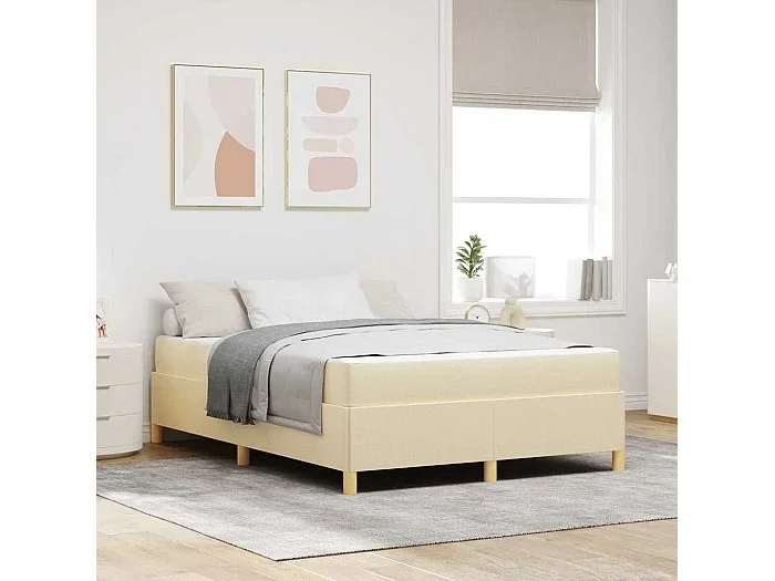 Cama tipo Box Spring Crema y Blanco 140 x 200 cm tela