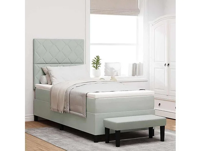 Cama tipo Box Spring Gris claro 100 x 200 cm Terciopelo