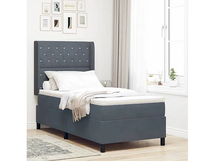 Cama tipo Box Spring Gris oscuro 90 x 200 cm Terciopelo