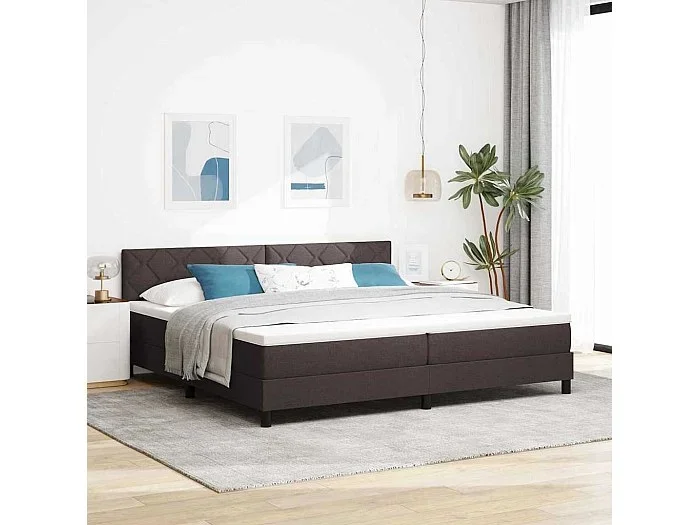 Cama tipo Box Spring Marrón Oscuro 200 x 200 cm tela