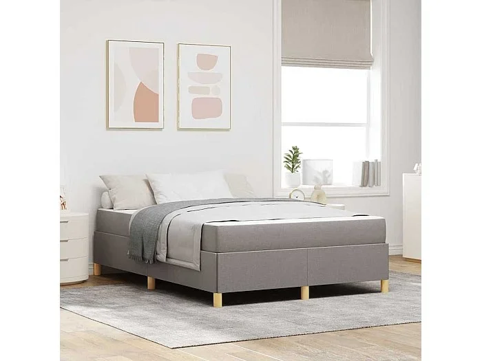 Cama tipo Box Spring Taupe y Blanco 140 x 190 cm tela