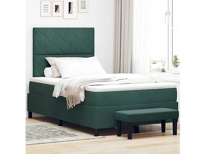 Cama tipo Box Spring Verde oscuro 120 x 200 cm Terciopelo